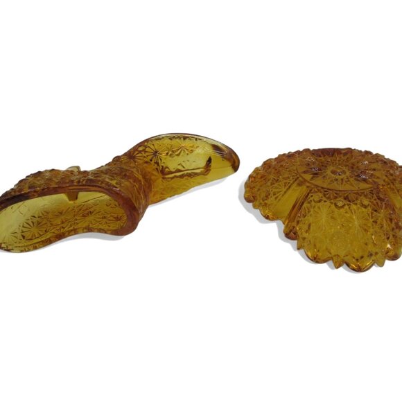 Glass BOOT And DISH Amber-Colored Set With Intricate Starburst Pattern - Picture 11 of 11